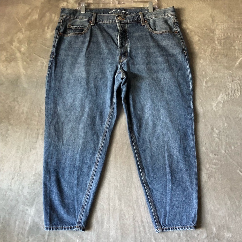 Casual Everyday Mid Rise Slouchy Taper Button Fly 100% Cotton Jeans Blue Size 16